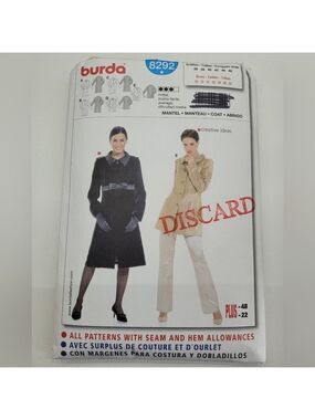 ✨4/$20✨ Burda 8292 Jacket Sewing Pattern Uncut Size 10-22